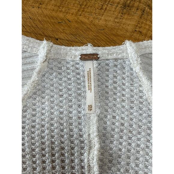 Womens Free People Cream Long Sleeve Waffle Tattered Destroyed Hem Shirt Size XS - Picture 11 of 11
